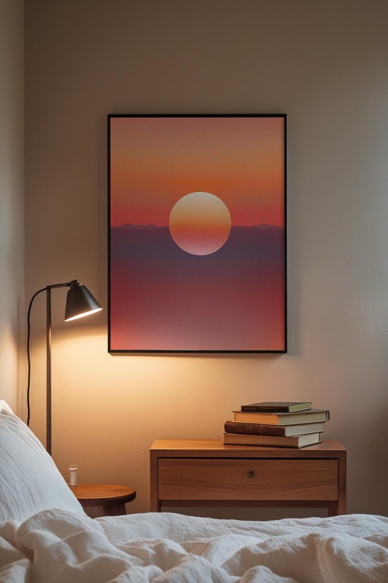 Sunset landscape art | Minimalist sun poster | Modern wall decor imagem 3
