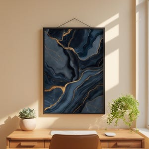 Marble Abstract Art | Luxury Slate Blue Poster | Modern Home Decor image 1