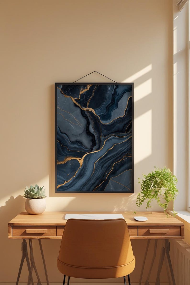 Marble Abstract Art | Luxury Slate Blue Poster | Modern Home Decor image 1