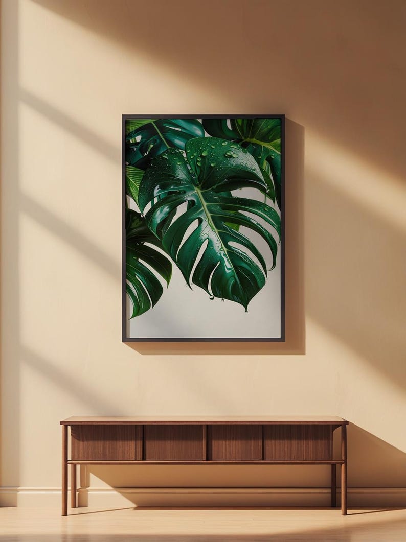 Monstera Leaf Art | Tropical Botanical Poster | Green Plant Decor image 2