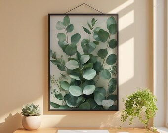 Eucalyptus Leaves Art | Botanical Wellness Poster | Sage Green Decor