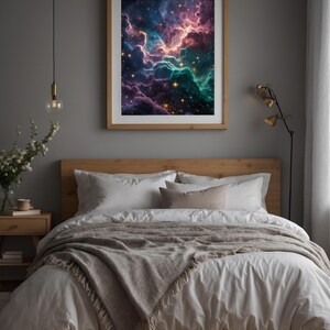 Jewel Tone Nebula | Cosmic Space Poster | Deep Emerald Universe Art zdjęcie 4