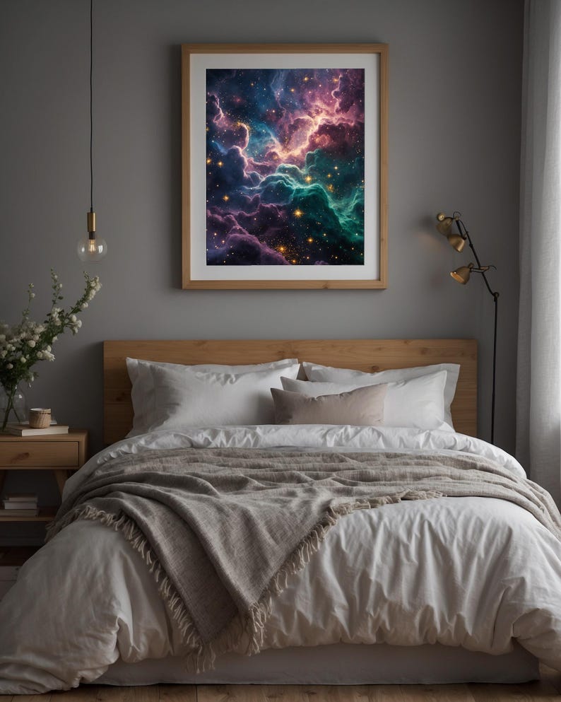 Jewel Tone Nebula | Cosmic Space Poster | Deep Emerald Universe Art zdjęcie 4