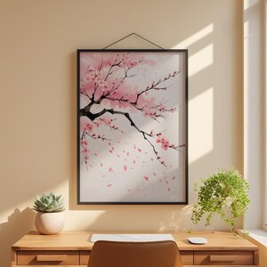 Cherry Blossom Art | Japanese Sakura Poster | Pink Zen Wall Decor image 1