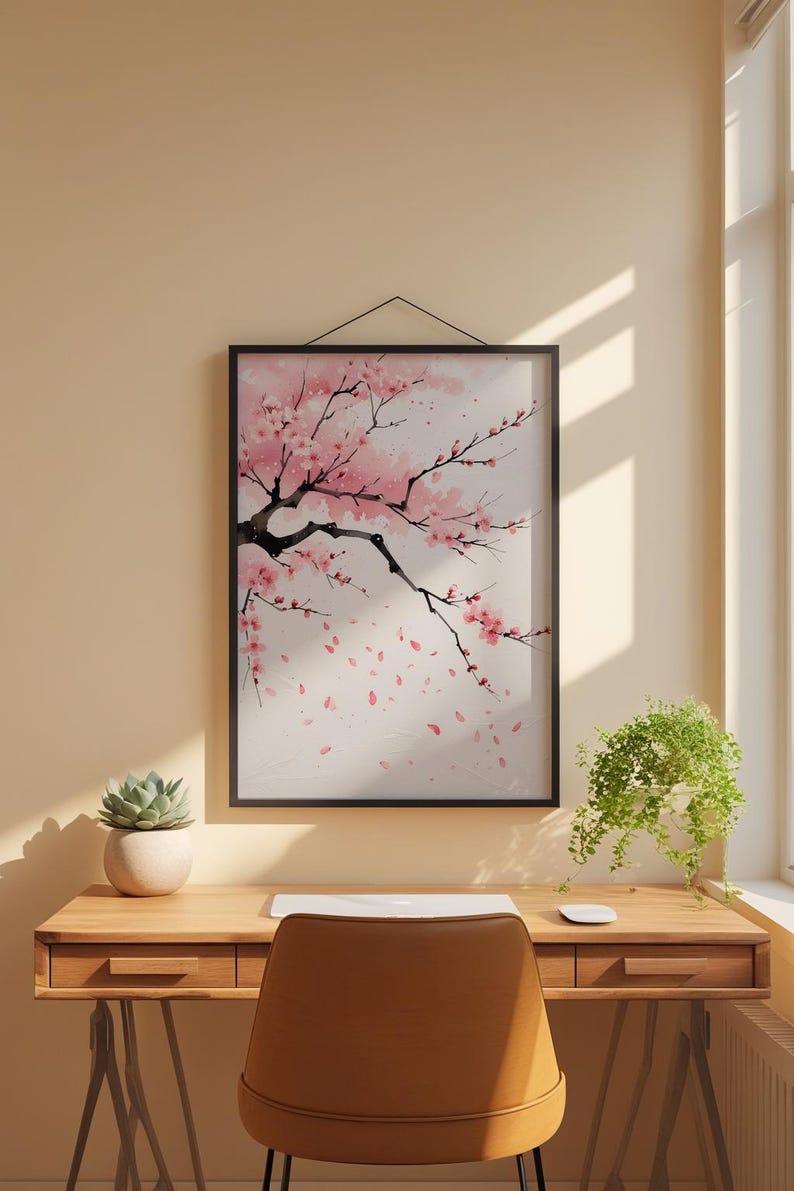 Cherry Blossom Art | Japanese Sakura Poster | Pink Zen Wall Decor image 1