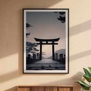Torii Gate Silhouette | Modern Japanese Art | Zen Decor Bild 6