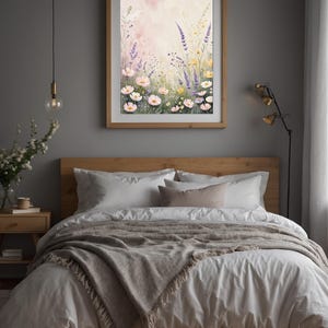 Prado de flores silvestres en tonos pastel / Póster botánico romántico / Arte de acuarela suave imagen 8