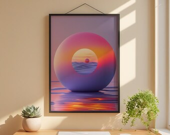 Arte abstracto de atardecer / Póster con degradado cálido / Decoración de pared de mediados de siglo