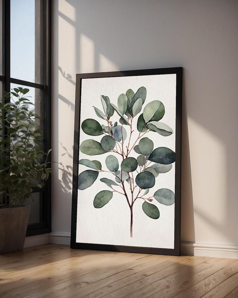 Arte de rama de eucalipto / Impresión botánica en acuarela / Decoración minimalista imagen 9