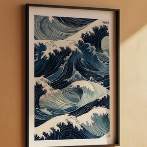 Ocean Wave Art | Japanese Woodblock Poster | Coastal Decor zdjęcie 7