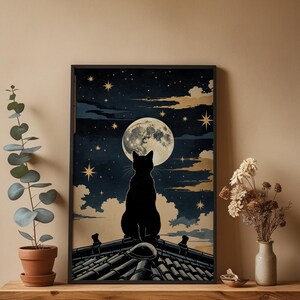 Cat Moon Night | Japanese Ukiyo-e Style Poster imagem 4