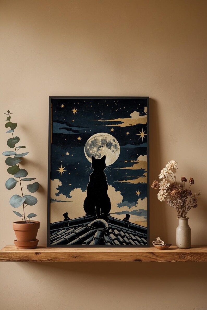 Cat Moon Night | Japanese Ukiyo-e Style Poster imagem 4