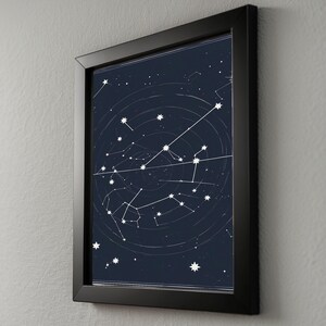 Póster de cielo nocturno / Impresión de constelación celestial / Arte mural astronómico imagen 5