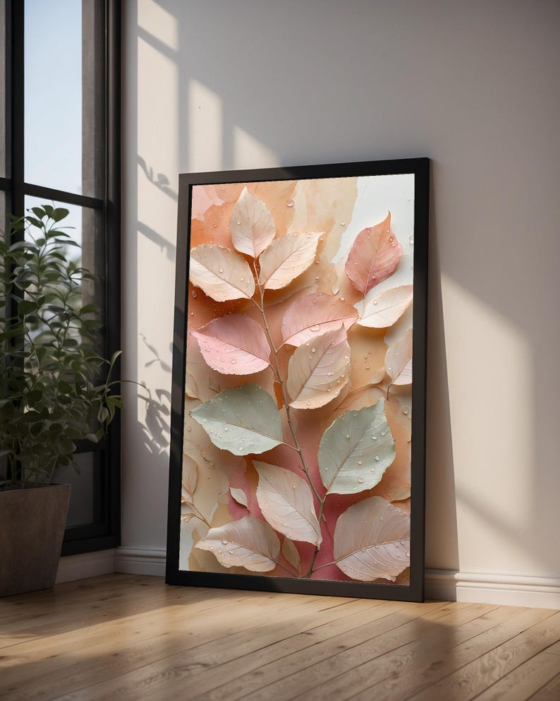 Hojas botánicas color melocotón / Póster romántico de naturaleza / Arte rural imagen 8