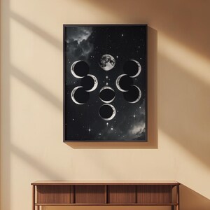 Arte de eclipse lunar / Póster de fases lunares / Decoración de pared astronómica imagen 2