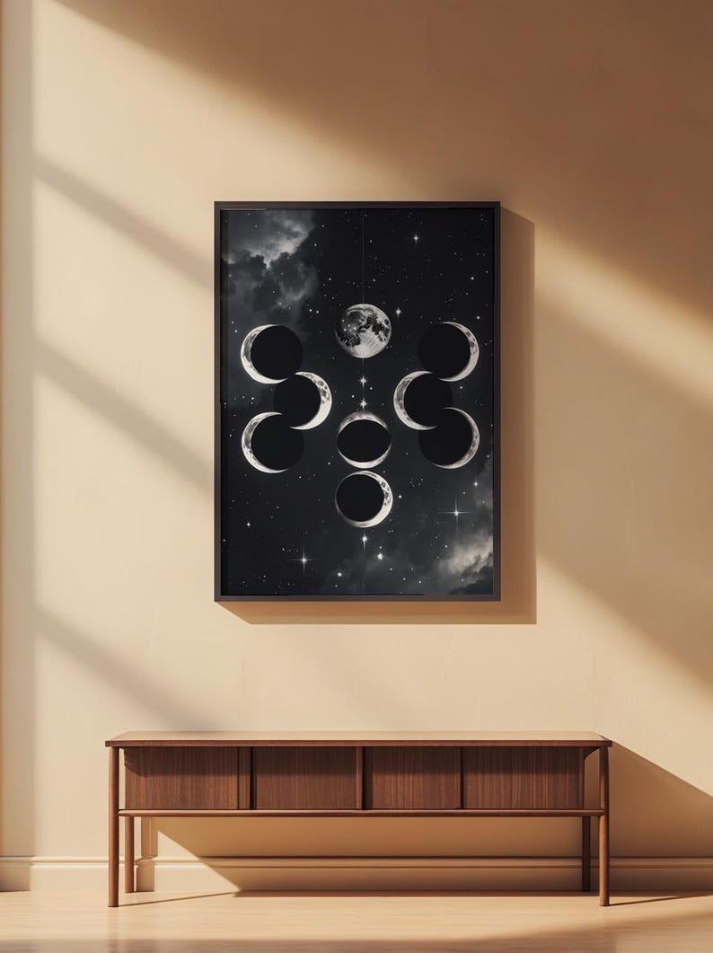 Arte de eclipse lunar / Póster de fases lunares / Decoración de pared astronómica imagen 2