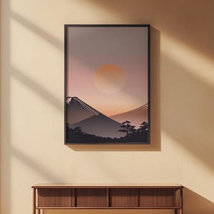 Impression Mont Fuji | Art mural zen japonais | Décoration heure dorée image 2