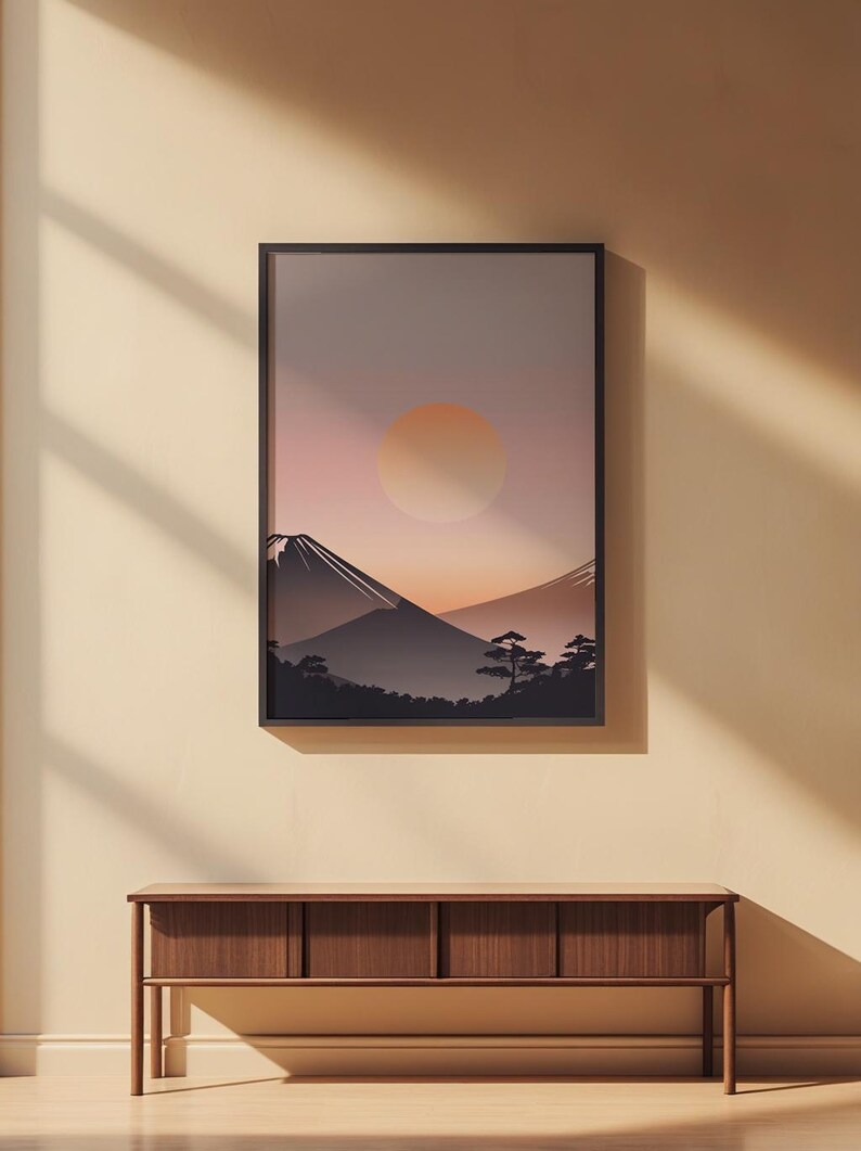 Impression Mont Fuji | Art mural zen japonais | Décoration heure dorée image 2