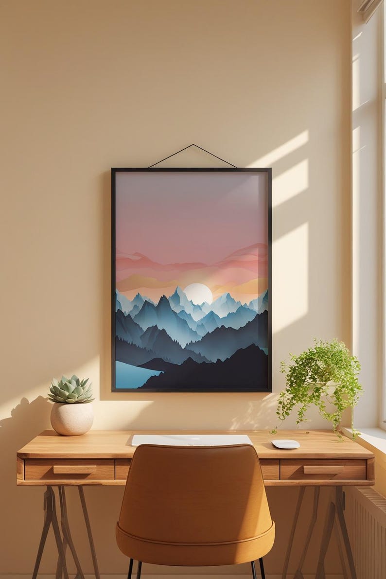 Póster de amanecer en la montaña / pico alpino / Arte de paisaje natural imagen 1