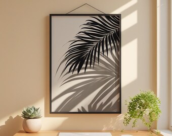 Tropical Palm Leaf Wall Art | Black Botanical Print | Digital Download Printable