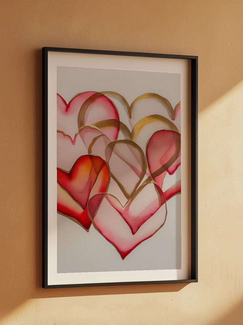 Art coeur Saint-Valentin | Affiche d'amour à l'aquarelle | Décoration murale en or rose image 7