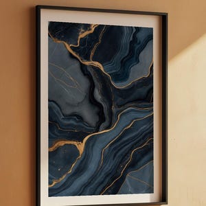 Marble Abstract Art | Luxury Slate Blue Poster | Modern Home Decor image 2