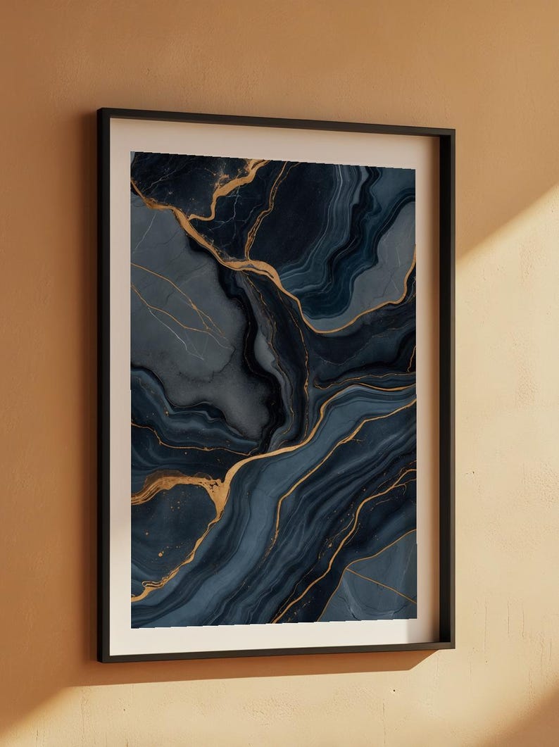 Marble Abstract Art | Luxury Slate Blue Poster | Modern Home Decor image 2
