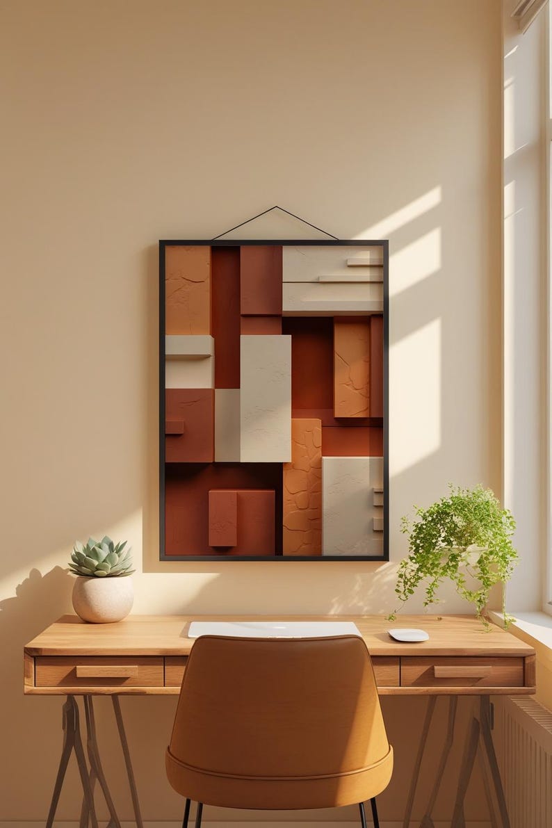Geometric Blocks Abstract | Modern Minimalist Poster | Warm Tones immagine 1