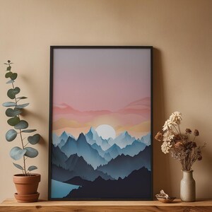 Póster de amanecer en la montaña / pico alpino / Arte de paisaje natural imagen 4