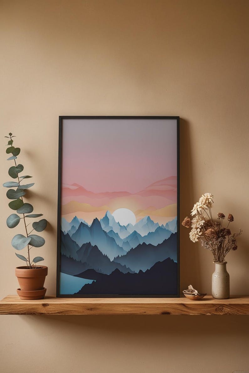 Póster de amanecer en la montaña / pico alpino / Arte de paisaje natural imagen 4