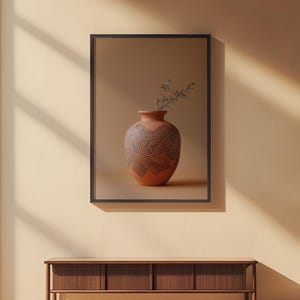 Geometric Pottery Vase | Modern Boho Line Art | Terracotta Decor Bild 2