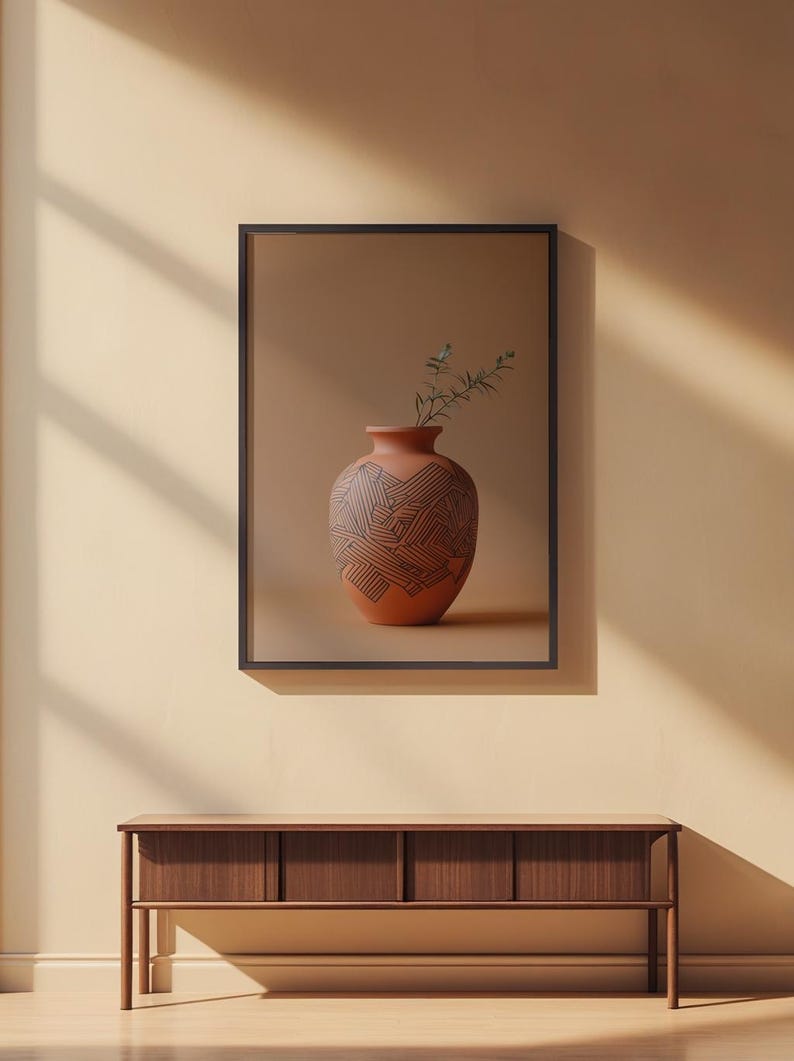 Geometric Pottery Vase | Modern Boho Line Art | Terracotta Decor Bild 2