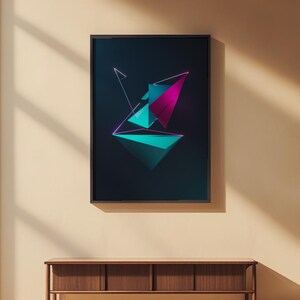 Neon Geometric Art | Modern Abstract Triangle Poster image 3