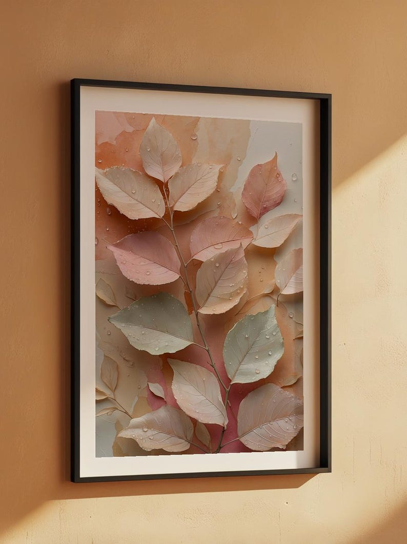 Hojas botánicas color melocotón / Póster romántico de naturaleza / Arte rural imagen 10