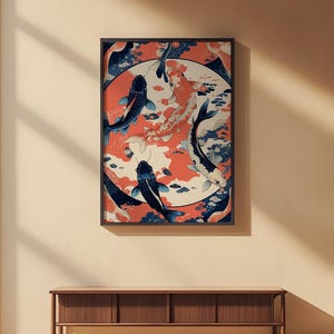 Koi Fish Circle | Japanese Water Art | Zen Ikat Pattern Poster image 2