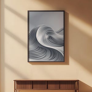 Abstract Wave Art | Modern Gray Flowing Lines Poster | Minimalist Print afbeelding 2