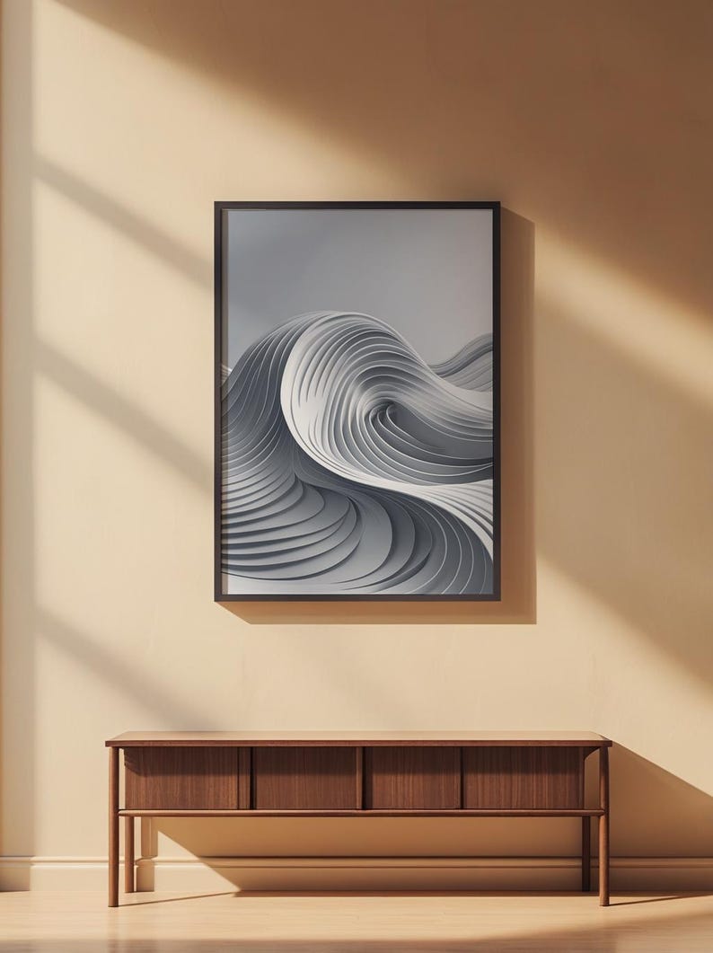 Abstract Wave Art | Modern Gray Flowing Lines Poster | Minimalist Print afbeelding 2