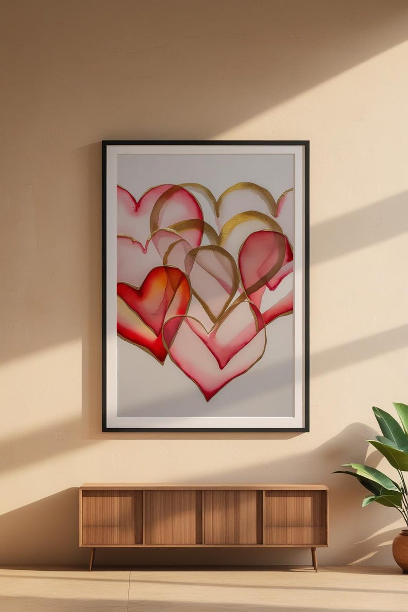 Art coeur Saint-Valentin | Affiche d'amour à l'aquarelle | Décoration murale en or rose image 6