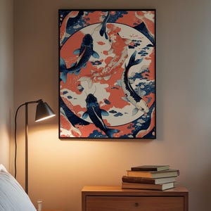 Koi Fish Circle | Japanese Water Art | Zen Ikat Pattern Poster image 3