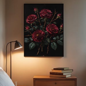Dark Botanical Art | Gothic Rose Poster | Moody Vintage Wall Decor Bild 3