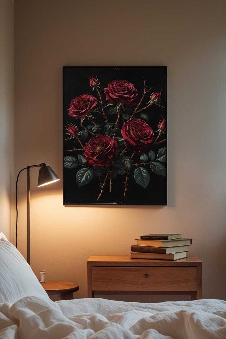 Dark Botanical Art | Gothic Rose Poster | Moody Vintage Wall Decor Bild 3