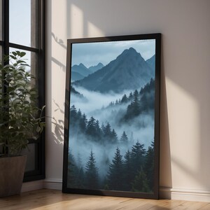 Misty Mountain Forest | Dramatic Nature Poster | Moody Landscape Art image 7