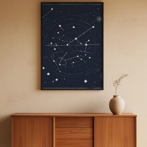 Póster de cielo nocturno / Impresión de constelación celestial / Arte mural astronómico imagen 9