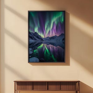 Aurora Lake Reflection | Northern Lights Mountain Landscape | Magical Night Bild 2