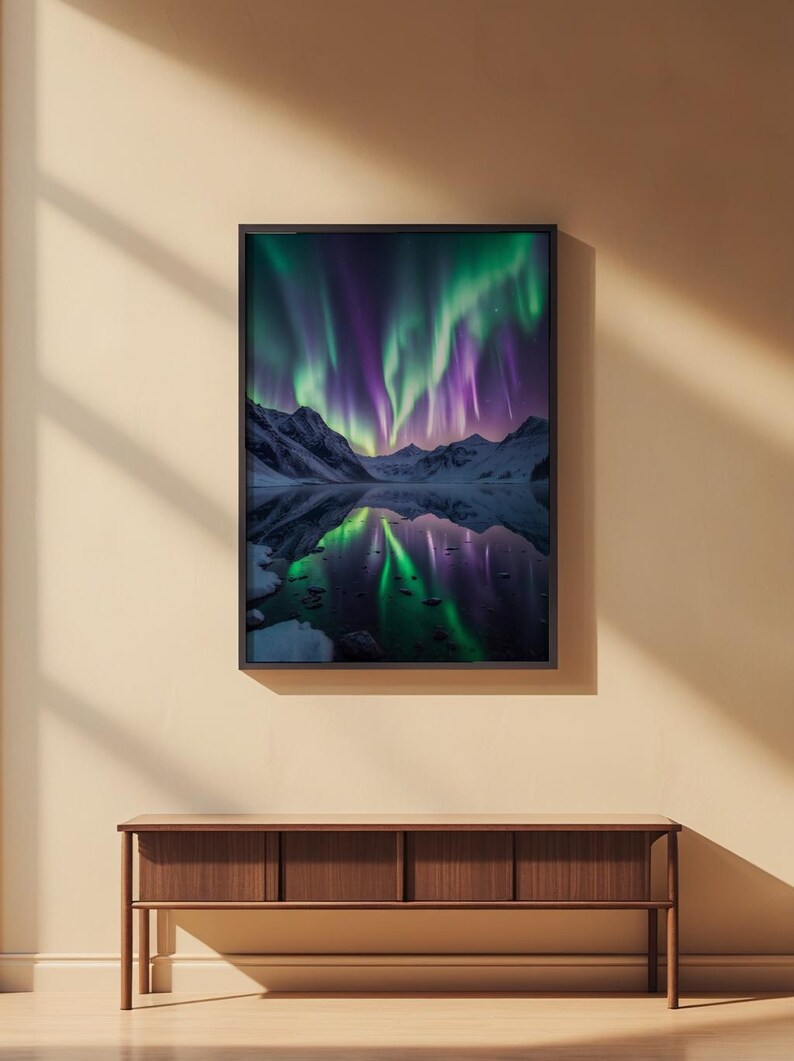 Aurora Lake Reflection | Northern Lights Mountain Landscape | Magical Night Bild 2