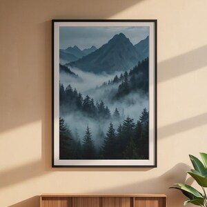 Misty Mountain Forest | Dramatic Nature Poster | Moody Landscape Art image 6