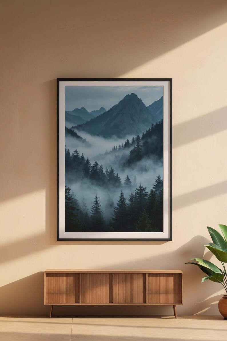Misty Mountain Forest | Dramatic Nature Poster | Moody Landscape Art image 6