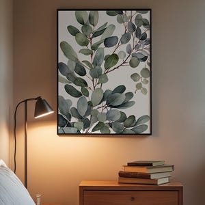 Arte mural de eucalipto / Impresión botánica de hojas verdes / Decoración del hogar con tonos salvia imagen 3