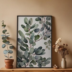 Arte mural de eucalipto / Impresión botánica de hojas verdes / Decoración del hogar con tonos salvia imagen 4