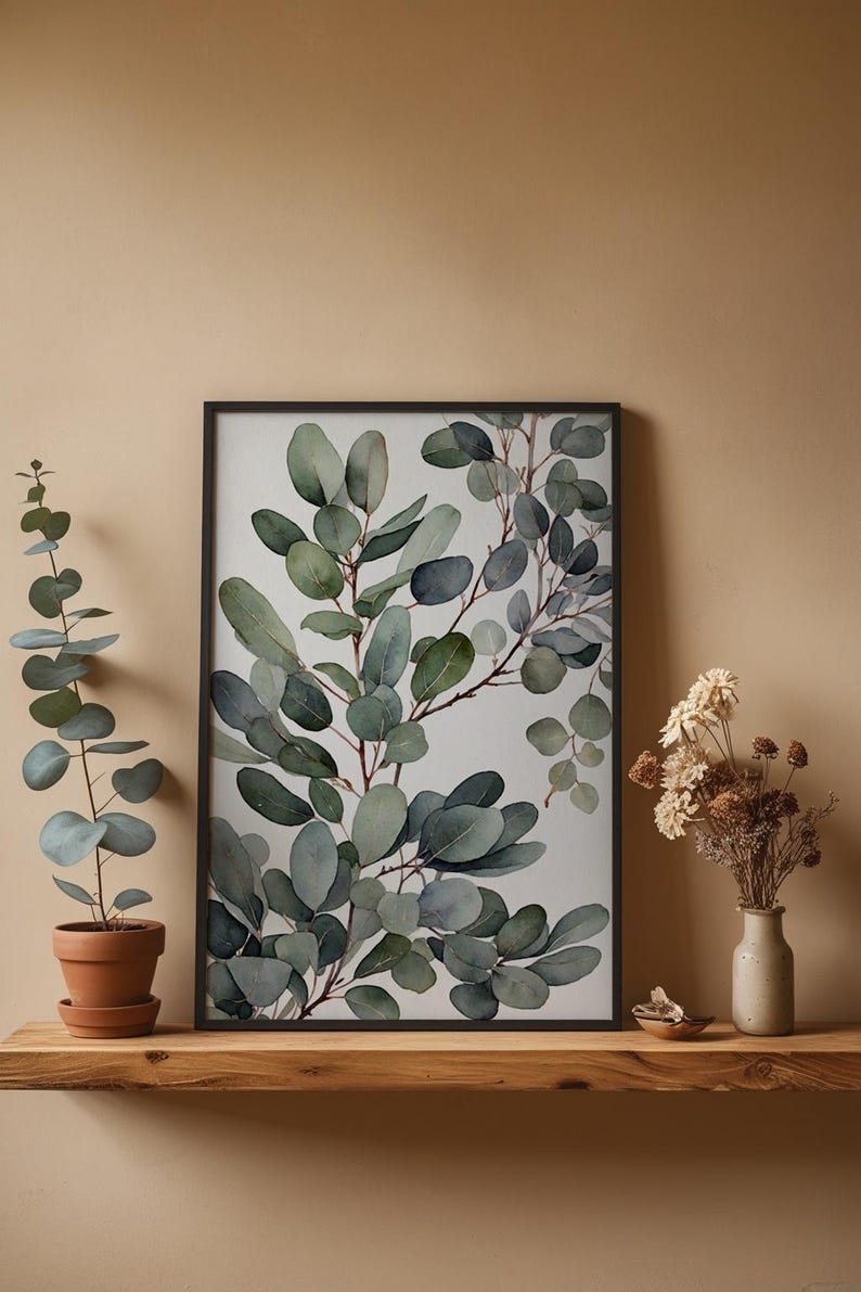 Arte mural de eucalipto / Impresión botánica de hojas verdes / Decoración del hogar con tonos salvia imagen 4